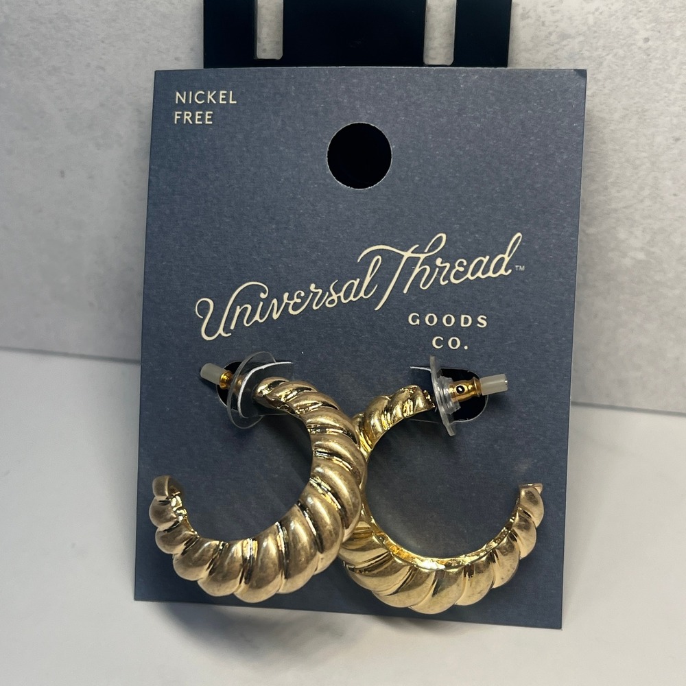 Gold Croissant Hoop Earrings Chunky Ribbed Shrimp Chic